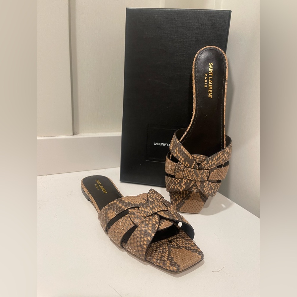 Saint Laurent YSL Tribute Slides Sandals Python 41 LIKE NEW